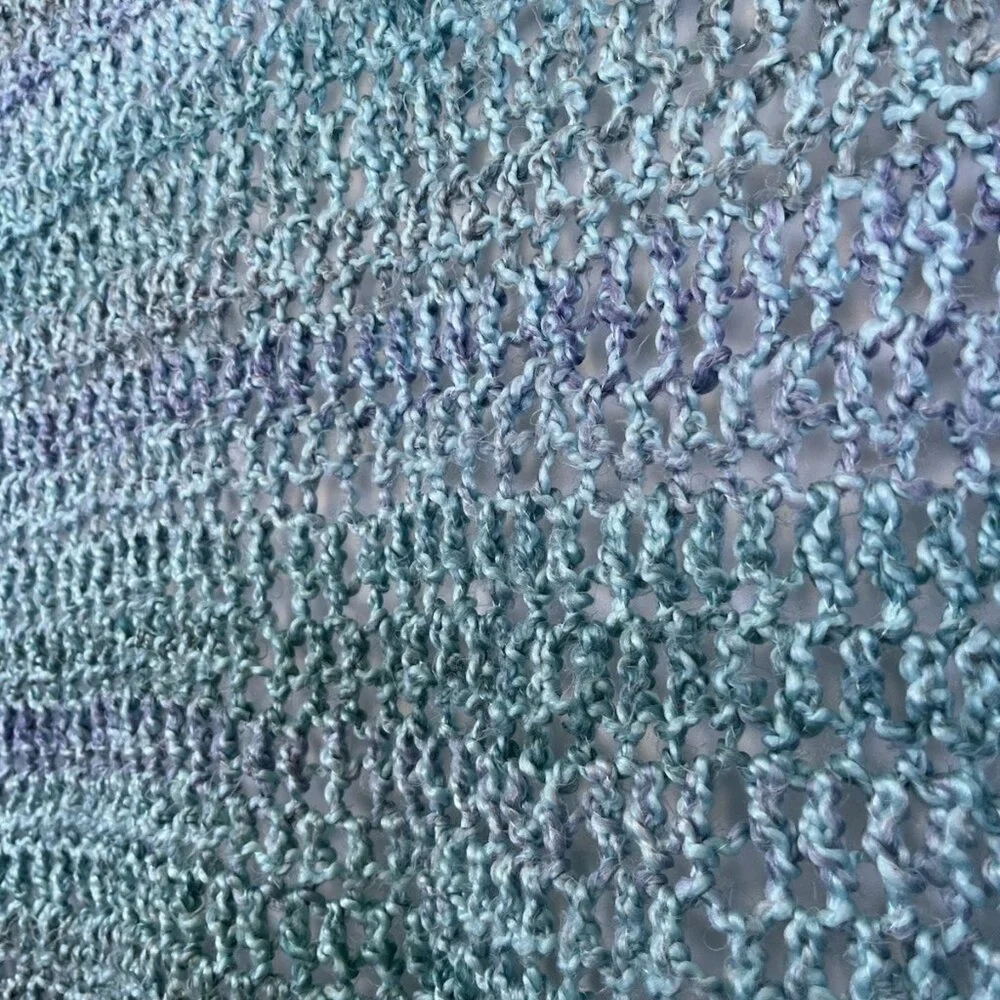 Vintage Handmade Blue Sully Open-Weave Fringe Throw Retro Accent Blanket Boho